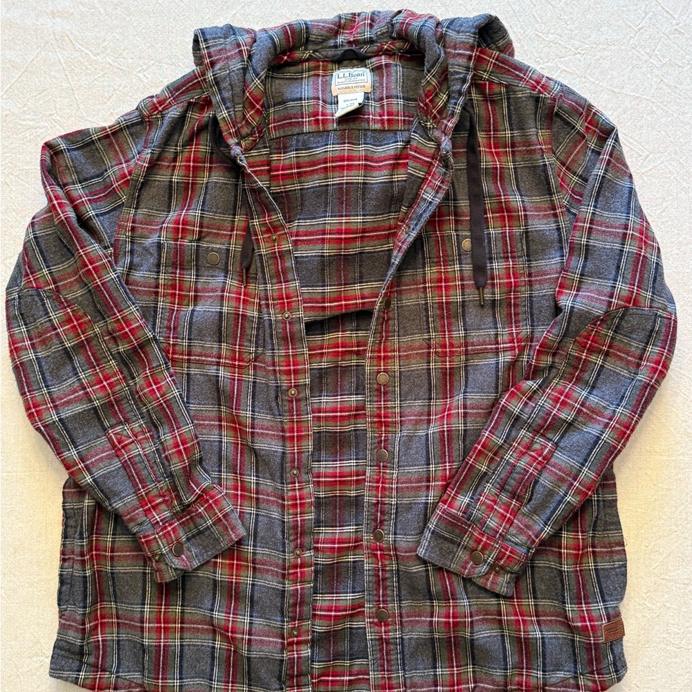 L.L. Bean Men's Red and Gray Plaid Button Down Shirt